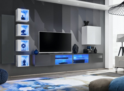 Wohnwand Grau Wand Regale Schrank Wohnzimmermöbel Einrichtung Luxus Set 7tlg